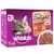 Whiskas Pure Delight Sélection Classique en gelée, 12× kapsiček, pro kočky od 1 roku. Příchutě: Poulet, Bœuf, Agneau, Volaille. Na obalu obrázek šedé kočky a misky s krmivem.