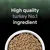 High quality turkey No.1 ingredient shown above a bowl of dry pet food.