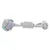 Toy made of grey rope with two knots and a braided ball in grey, purple and green.