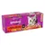 Emballage Whiskas La Carte du Boucher en sauce, 4 x 100 g, au bœuf, au poulet, à la volaille, à la dinde. Visuel d’un chat gris et d’une assiette de nourriture. 100 % recyclable.