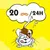 Cartoon cat and dog with thought bubble showing '20' biscuit shapes '/24H' on yellow background