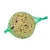 Fat ball in green net, made of grains and seeds, suitable for feeding wild birds.