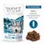 Wolf of Wilderness Explore the Blue River Training-Snacks, 90% frisches Hühnerfleisch und Lachs, mit Grünlippmuschel. Verpackung und Snackstücke sichtbar.