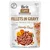 Brit Care Fillets in Gravy for Adult Cats with Hearty Duck, 85g. NO GMO, SOY, SUGAR. Enriched with Sea Buckthorn and Nasturtium. Изображение на котка и парчета месо в сос.