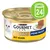 Purina Gourmet Gold paté fine con pollo, lattina con immagine di un gatto bianco e paté. Simbolo verde indica 24 lattine.