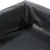 Nahaufnahme einer schwarzen, glatten Lederoberfläche mit Nähten an der Ecke. Materialdetails für Produktbeschreibung.