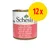 Schesir Poulet avec carottes, boîte de conserve. Texte multilingue sur l’étiquette. Offre 12x indiquée en jaune et rouge. Schesir Poulet avec carottes, boîte de conserve. Texte multilingue sur l’étiquette. Offre 12x indiquée en jaune et rouge.