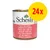 Boîte Schesir Poulet avec carottes, texte multilingue sur l’étiquette, lot de 24x indiqué en jaune. Aucun autre détail visible. Boîte Schesir Poulet avec carottes, texte multilingue sur l’étiquette, lot de 24x indiqué en jaune. Aucun autre détail visible.