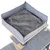 Cat tree with grey, padded felt sleeping area and wooden platforms. Visible details: soft surface and raised edges for comfort.