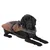 Black dog wearing a brown coat with fur collar and reflective details. Product shows dog coat in lying position.