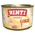 Rinti Sensible 185g blik, 100%* Huhn + Reis, nur 1% tierisches Protein, glutenfrei – optimal verträglich, afbeelding van kip en rijst op het etiket.