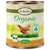 Boîte Lukullus Organic Adult 800 g, poulet bio avec carottes, riz et huile de lin. Labels visibles : Natural Taste, BIO nach EG-Öko-Verordnung.