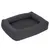 Rectangular, dark grey bed with padded edge and black lying surface. Suitable for pets.