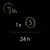 Feeding guide: 1 x S per 24 h. Clock icon with 24h, text '1 x S', and '24 h' shown. No brand or product name visible.