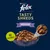 Purina Felix Tasty Shreds selecție mixtă. Fără coloranți. Prim-plan cu fâșii fragede de carne în sos.