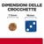 Dimensioni delle crocchette: diametro 7,5 mm a confronto con un dado da 16 mm. Testo visibile: 'DIMENSIONI DELLE CROCCHETTE', '7.5 mm', '16 mm'.