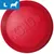 Large red KONG flying disc with embossed brand name, shown with a blue label featuring an L and a dog silhouette indicating size.