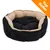 Rund sort og beige hundeseng med blød tekstiloverflade. Synlig orange hjørne med teksten 'Top Seller'.