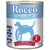 Rocco Sensitive Lamm & Reis hondenvoer, 800 g. Tekst: getreidefrei, hypoallergen, kraft & energie, single protein. Afbeelding van hond en productnaam zichtbaar op blik.