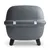 Grey transport box with textured surface, two silver clasps and black feet.