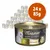 24 latas de 85 g de Miamor Feine Filets Huhn Pur in Sauce, embalagem com imagem de um gato branco e pedaços de carne em molho visíveis no rótulo.