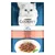 Purina Gourmet Perle, влажный корм для кошек с лососем. На упаковке изображены кусочки лосося в соусе.