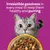 Text: Irresistible goodness in every meal to keep them healthy and purring. Shown are a grey cat and a bowl with dry food.