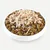 Bowl with brown dry food pieces, topped with shredded white and pink meat.
