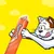 Illustration of a cartoon cat holding an orange tube labelled 'Creamy' with brown paste coming out, suggesting a creamy treat product.