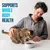 Man strokes cat eating from a bowl. Text in image: Supports whole body health. Man strokes cat eating from a bowl. Text in image: Supports whole body health.