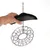 Hand holding black metal feeder with hook and chain, suitable for hanging. Round mesh design for feed such as fat balls.