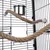 Cage with metal grid, stainless steel bowl and two attached ropes made of natural material.