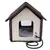 Heated pet house with brown roof, window and power cable connection. Suitable for indoor and outdoor use.