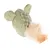 Jouet pour chat en tissu vert à motif tressé, forme de souris avec deux oreilles et une queue en plume beige visible.