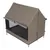 Bruine tent met gaasraam en oprolbare voorflap, metalen frame met vier poten.
