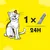 Indicação de alimentação: 1 unidade Creamy por cada 24 horas, ilustrado com um gato e uma saqueta Creamy. Texto visível: 'Creamy', '1 ×', '24H'.