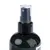 Black spray bottle with transparent cap, suitable for liquids. Label partially visible.