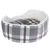 Round pet bed with grey and brown check pattern, soft white inner padding.