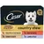 Cesar country stew multipack, 4 x 150g trays: 1 poultry and vegetables, 1 beef and pasta, 1 turkey and beef, 1 lamb and peas. Product image shows food variety breakdown.