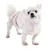Small dog wearing a pink plush coat with hood and ears. Product shows clothing for pets.