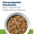 Excellent taste that animals cannot resist. Shown: bowl with meat pieces, peas, carrots and rice in sauce.