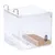 Tiaki feed dispenser made of transparent plastic with metal hook and compartment for seed feed.