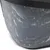 Gros plan sur un récipient en plastique gris à effet marbré avec couvercle noir visible en haut de l’image.