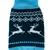 Dunkelblauer und hellblauer gestrickter Hundepullover mit Rentier- und Diamantmuster.