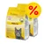 Två påsar Feline Finest Porta 21 Adult Cat torrfoder 500 g, gul förpackning med kattbild och röd procent-symbol för rabatt. Synlig text: Pet Food, Adult Cat. Två påsar Feline Finest Porta 21 Adult Cat torrfoder 500 g, gul förpackning med kattbild och röd procent-symbol för rabatt. Synlig text: Pet Food, Adult Cat.