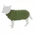 Pull pour chien en maille verte, col roulé, présenté sur un mannequin canin gris. Matière visible : tissu tricoté.