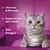 Vitamins and minerals, supports your cat’s health, with Omega 3. Grey tabby cat in foreground.