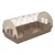 Cage pour petits animaux en plastique et métal, forme arrondie, deux mangeoires intégrées sur le devant, parois latérales ajourées, coloris beige et marron, sans accessoires visibles.
