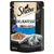 Sheba Delikatesse in Sauce mit Thunfisch au Thon, sachet de 85 g, plat de morceaux en sauce, logo MSC Certified Sustainable Seafood visible, image d’un chat gris allongé.