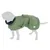 Manteau vert pour chien avec col noir, fermeture à scratch sur le dos, matière textile visible, logo rond blanc sur le côté. Chien gris en silhouette portant le manteau.